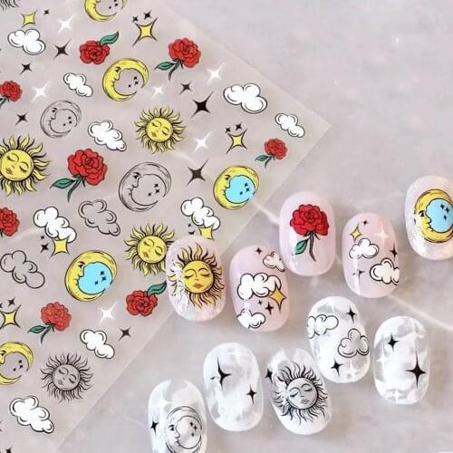 2021 New 3D Self-Adhesive Bohemia Lovly Sun Moon Flower Image Nails Stickers for Nails Sticker Decorations Manicure Z0470