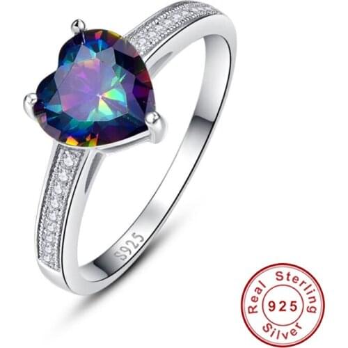 New Simple Women Luxury Brand Jewelry 925 Silver Heart Cut Classic Ring Gem Rainbow Heart Rings for Wedding Size 6/7/8/9