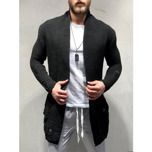 New Arrivals Mens Fashion Cardigan Long Sleeve Sweaters Knitwear Autumn Warm Solid Color Fit Pockets Male Trench Coats Jackets