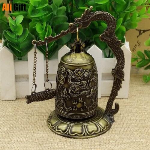 One Pair Bronze Brass Dragon Buddha Temple Bell Shelf Decoration Korean Buddha Bell Wholesale Silver Hook Fast