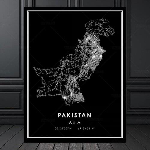 PAKISTAN world city map Popular Living Room Kitchen Map Poster print wall Artwork Modern Canvas Painting home decoration