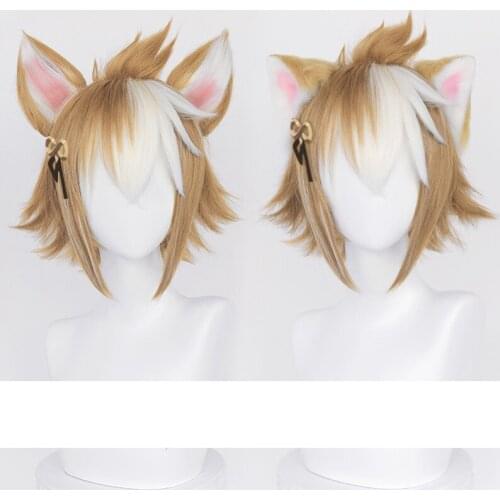 Game Genshin Impact Gorou Cosplay Wig Anime Project Accessories Plush Cat Ears Halloween Kawaii Props Brown Hair Lolita