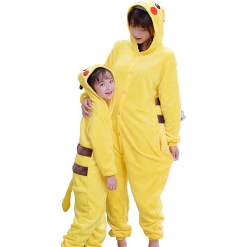 Animal Elephant Tiger Pajama Kigurumi Pyjama Family Pijama Donkey Frog Women Winter Flannel Hoodie Mom Daughter Onesie Sleepwear