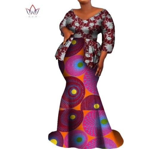 African Women Dress Print Evening Party Long Dresses African Traditional Lace Dresses for Women Wax Print African Clothes WY7809