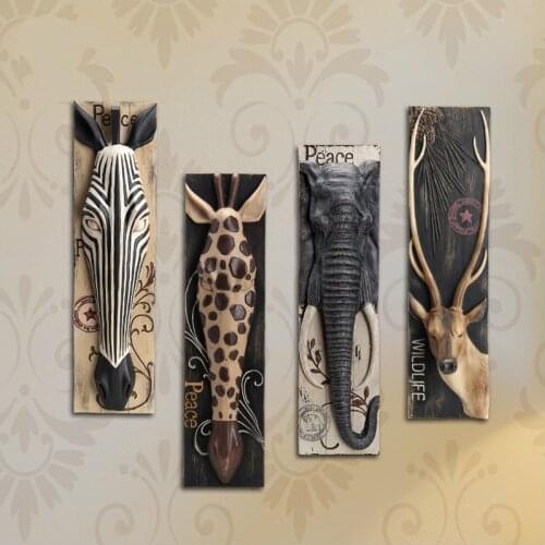 European style animal head hanging pendant bar wall mural Room Decor stereo creative background Elk Elephant Giraffe zebra Nice