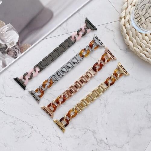 Band 44mm 40mm 42mm 38mm Watchband Resin+ Metal Solid Buckle Belt Stylish Watch Strap for Apple Watch SE Series 6 5 4 Wristband