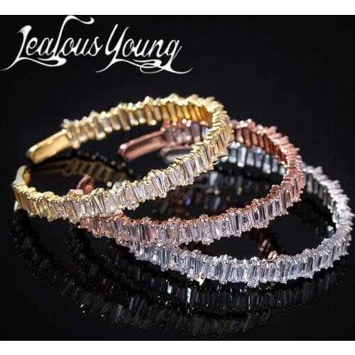 Luxury Irregular Square Top Quality Zircon Cuff Bangle For Women Adjustable Size Gold Color Punk Bangles AB028