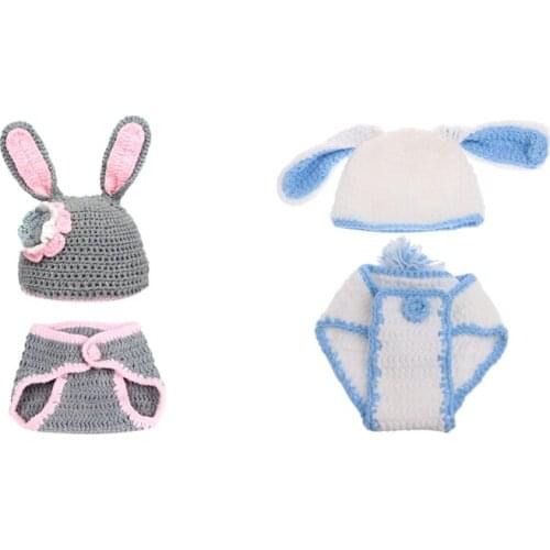 Baby Rabbit Costume Girl Flower Hat Newborn Crochet Outfits Photography Props