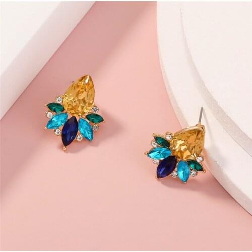 2021 Fashion Inlaid Colorful Crystal Zircon Woman Girl Piercing Earrings Ear Studs Christmas Gift for Women Luxury Jewelry