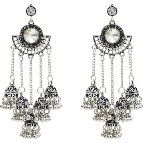 New Korean Version of Acrylic Earrings Lantern Tassel Ethnic Ladies Retro Rhinestone Exaggerated Palace Earrings Jewelry