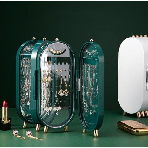 Large Capacity Jewelry Folding Storage Box Earring Necklace Shelf Luxury Jewelry Display Organizer Holder Rack Stand with Mirror
