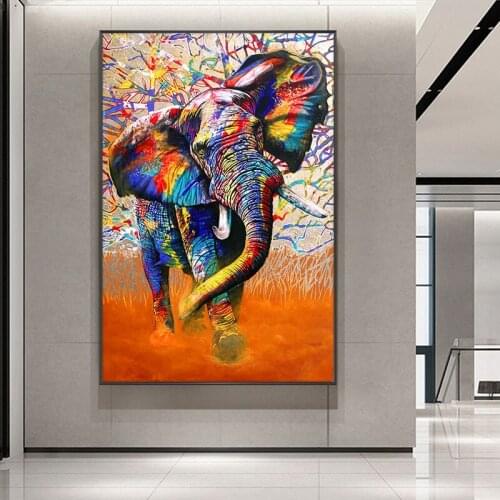 Modern Abstract Colorful Elephant Oil Painting Print On Canvas Wall Art Pictures Animal painting for Living Room Home Decor