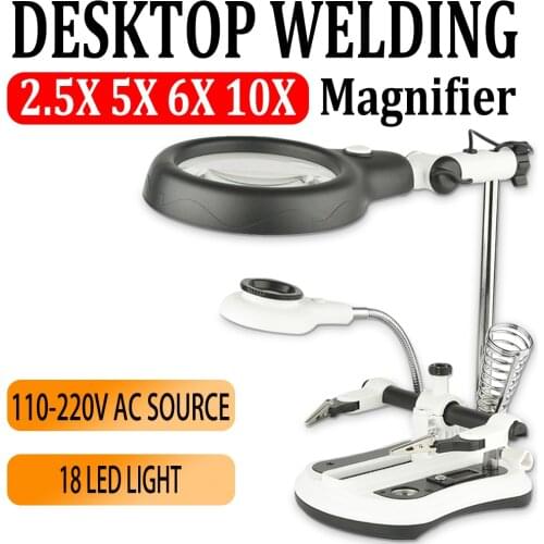 LED 5X/10X Magnifier Clip Holder 18 LED Multi-functional Welding Clamp Helping Hand Soldering Repair Mgnifying Tool
