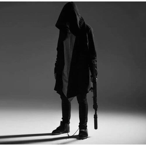 SXGOTH Halloween Jacket Women Gothic Grunge Baggy Hooded Fall Outerwear Cyber Trench Coat Black Streetwear Oversized Long Cloak