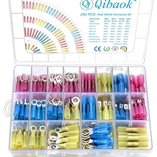 Heat Shrink Wire Connectors Insulated Electrical Terminals Kit Waterproof Marine Crimp Connector Fork Spade Butt Splices Ring