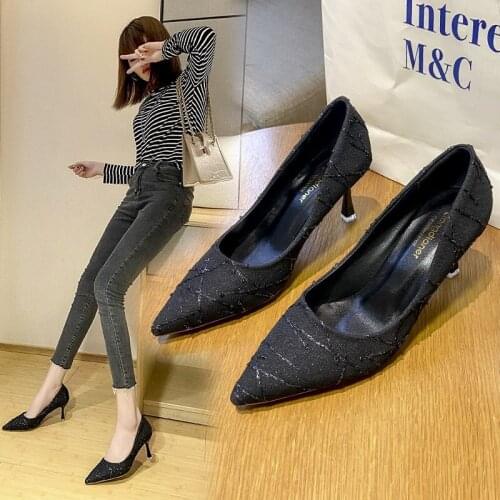 NEW 2021 Spring/Autumn Microfiber Stiletto Heels Pumps Mixed Colors Classics Bling Fashion Pointed