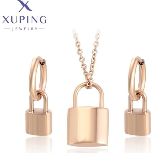 Xuping Jewelry Stainless Steel Lock New Arrival Earrings and Necklace Sets for Women Gift
