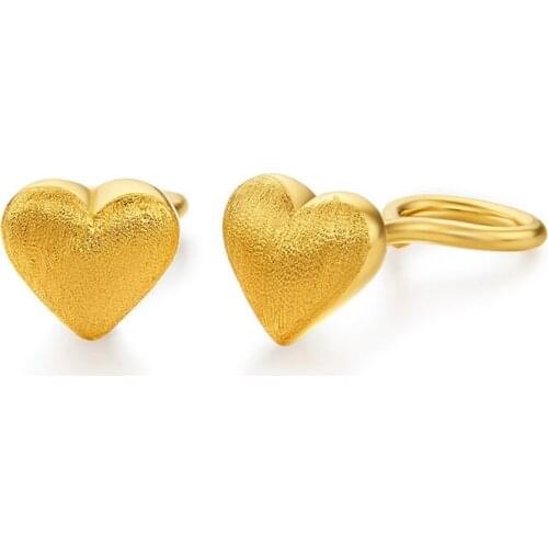 Pure 24K Yellow Gold Earrings Fashion Heart Stud Earrings Women 999 Gold Earrings