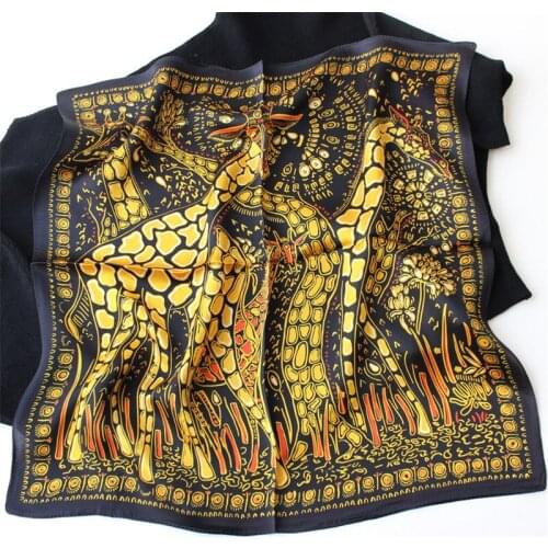 POBING 100% Pure Silk Scarf For Ladies Floral Animal Print Square Scarves Small Head Handkerchief Wholesale Hijab Wraps 53x53CM