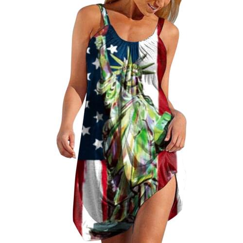 USA American Flag Dress For Independence Day Summer Women Beach Dresses Graphic Spaghetti Strap Mini Dress
