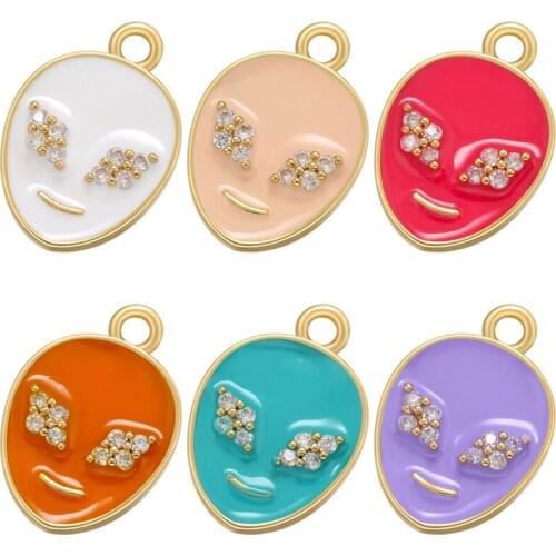 ZHUKOU Enamel Face Pendant Funny Cute Face charms for women DIY Handmade Earrings Necklace Jewelry Accessories Wholesale VD985