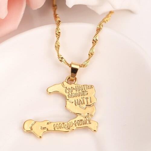 GOLD Haiti Country Map With Name Pendant & Necklaces for Women/Girls,Ayiti Gold Color party Jewelry Gifts Map of Haiti