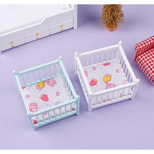 1:12 Dollhouse Miniature Baby Bed Wooden Cradle Nursery Room Square Crib Furniture Model
