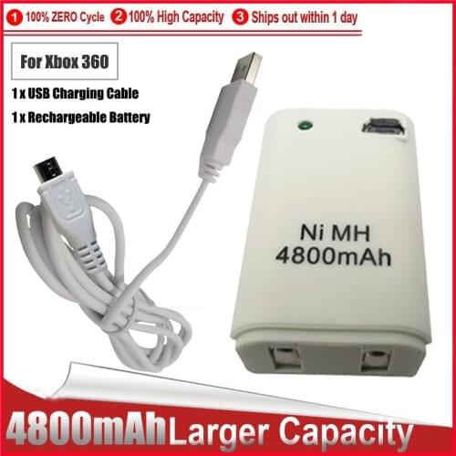 4800mAh Battery Pack + Charger Cable for Xbox 360 Controller Battery Pack Xbox 360 Gamepads Replacement Bateria
