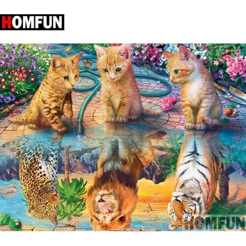 HOMFUN Art 5D Diy Diamond Painting "Animal cat tiger lion" Diamond Pictures Cross Stitch 3D Rhinestone Embroidery Decor A27694