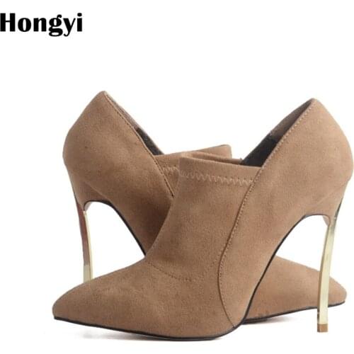 Hongyi NEW Autumn Women Shoes 2018 Pointy Toe Booties High Heels Womens Shoes Ankle Boots Blade Heel Motorcycle Womens Boots