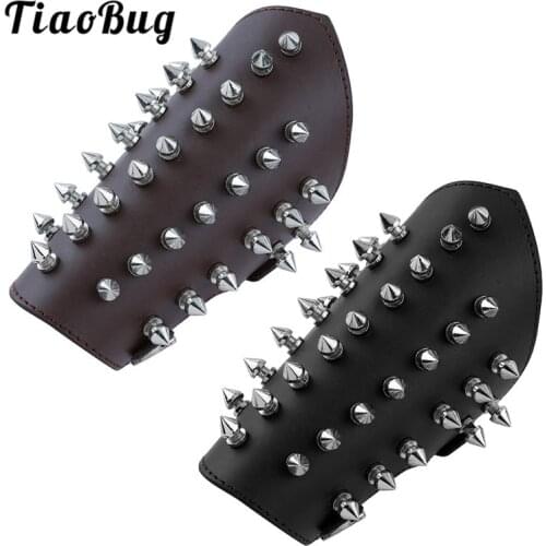 TiaoBug Unisex Faux Leather Metal Spikes Gauntlet Wristband Armband Men Women Halloween Costume Medieval Bracers Arm Armor Cuff