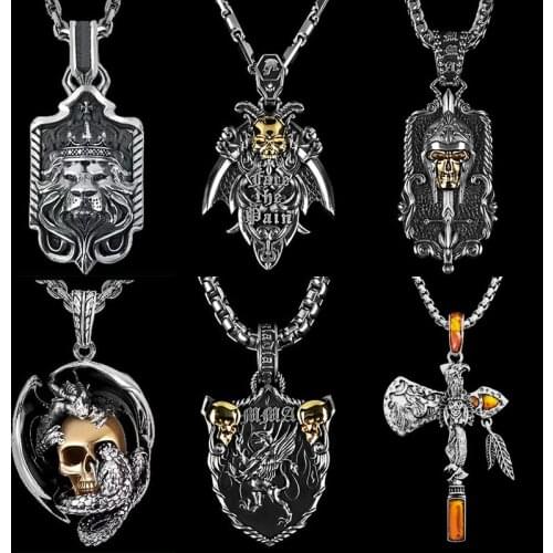Personality Lion Head Dragon Skull Pendant Necklace Vintage Silver Color Nordic Amulet Necklaces for Women Men Viking Jewelry