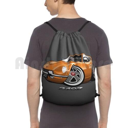 Datsun 240Z Caricature Orange Backpack Drawstring Bags Gym Bag Waterproof Datsun Nissan Fairlady 240Z 240 Z 260Z 260 Z