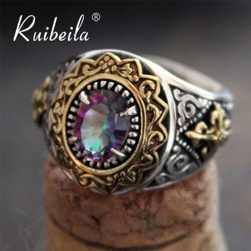 Ruibeila magic gemstone retro pattern 100% sterling silver ring men and women opening adjustable size jewelry ring