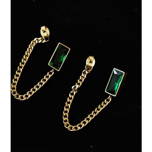 Korean Fashion Titanium Steel chunky Green Crystal Earring for Women High Quality Bling Earring