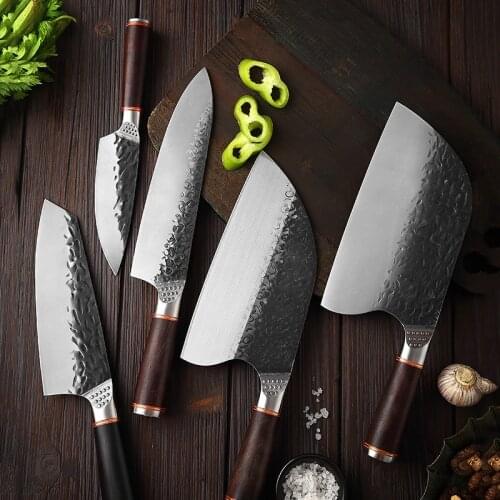 Full Tang Forged Kitchen Knife 5cr15Mov High Carbon Steel Slaughter Boning Knife Chefs Fish Slicing Meat Cleaver Cooking Knives