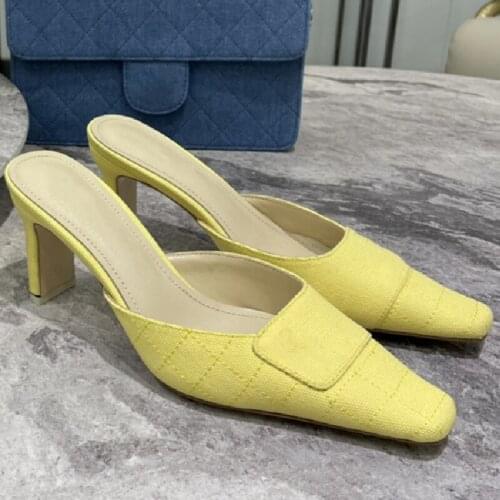 Summer Women Shoes Ladies Yellow Sandals Female Party Chaussures Outdoor High Heels Sandales New Squared Toe Sandalias Fashion