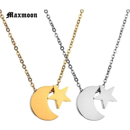 Maxmoon Fashion Jewelry Gold Color Moon Star Stainless Steel Pendant Necklaces Crescent Pendant Necklaces For Women Wholesale