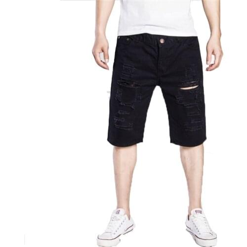 Mens Summer Ripped Distressed Slim Fit Knee Length Washed Denim Jeans Shorts