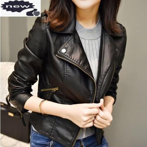 Autumn Women Casual Short Motorcycle Biker Coat OL Style Zipper Slim Pu Leather Female Jacket Black Pink