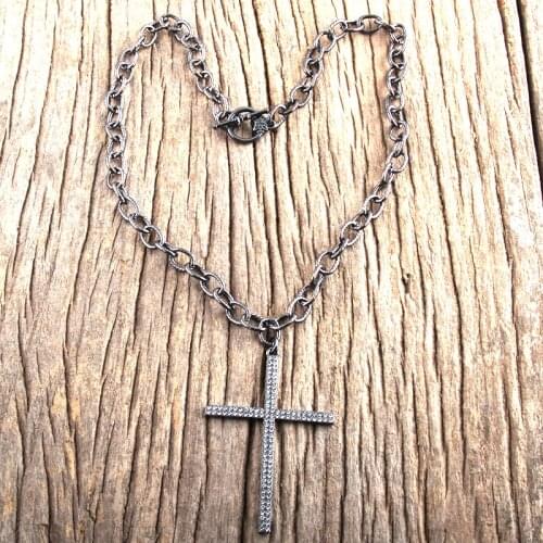 RH Fashion Bohemian Jewelry Links Chain Cross Pave Pendant Women Boho Necklace Gift