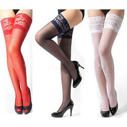 Sexy Women Ladies Silk Lace Sheer Lace Solid Top Stay Up Thigh High Hold-ups Stocking Pantyhose 2019 Brand New Summer