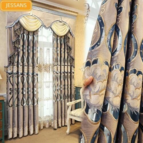 European-style High-end Hollow Embroidered Blackout Curtains for Living Room and Bedroom Finished Custom Gauze Curtains Valance