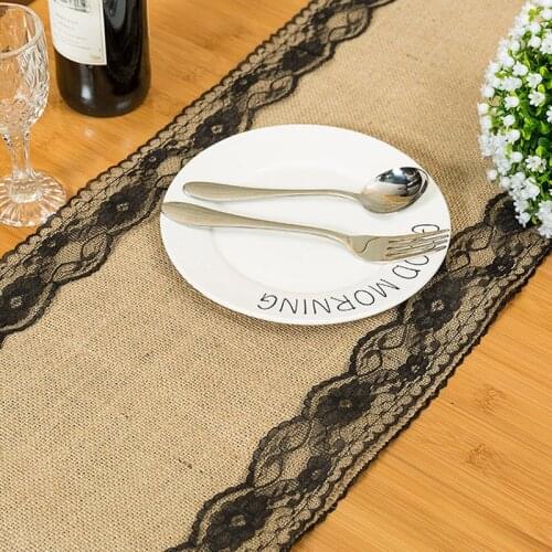 Vintage Burlap Hessian Table Runner Natural Jute Country Wedding Party Table Runners for Christmas Restaurant Decoration