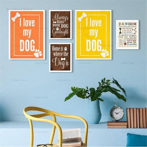Vintage Poster Prints i Love My Dog Kiss Letters Canvas Pictures for Living Room Wall Art Home Decor Painting Without Frame