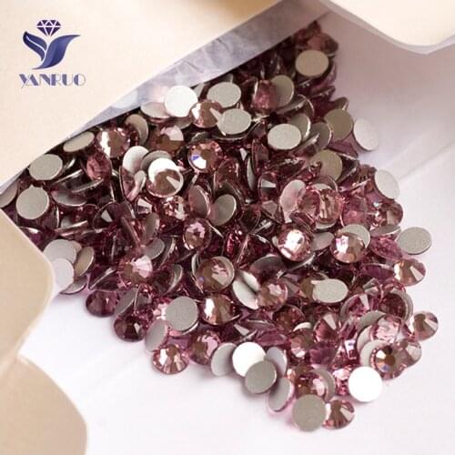 YANRUO 2058NoHF SS3-SS34 Light Amethyst Strass Non Hot Fix Glass Stone Crystal Flat Back Rhinestones Stick On Nails