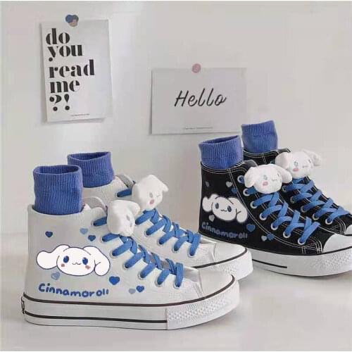 Harajuku New Girls Canvas Shoes Hand-painted Laurel Dog Cartoon High-top Sneakers Japanese Cute New School Casual Women Shoes