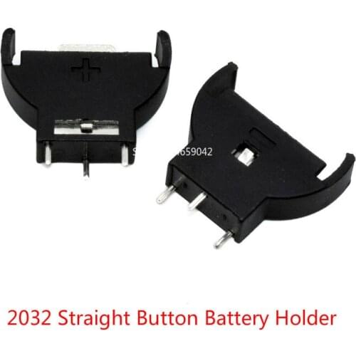 10PCS Black Plastic CR2032 2032 3V Half-Round Cell Coin Battery Socket Holder Case Module Battery Boxes Vertical Inline 3 Pins