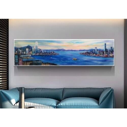 100% Hand Painted Abstract Oil Painting Hong Kong seascape On Canvas Wall Art Picture Living Room Home Decoration