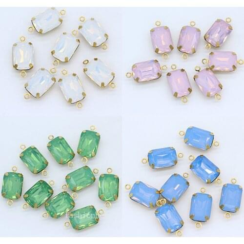 12p 10x14 13x18mm Rectangle Opal Color Crystal Rhinestone Faceted Framed Glass Pendant 2loop Connector Necklace Earring Findings